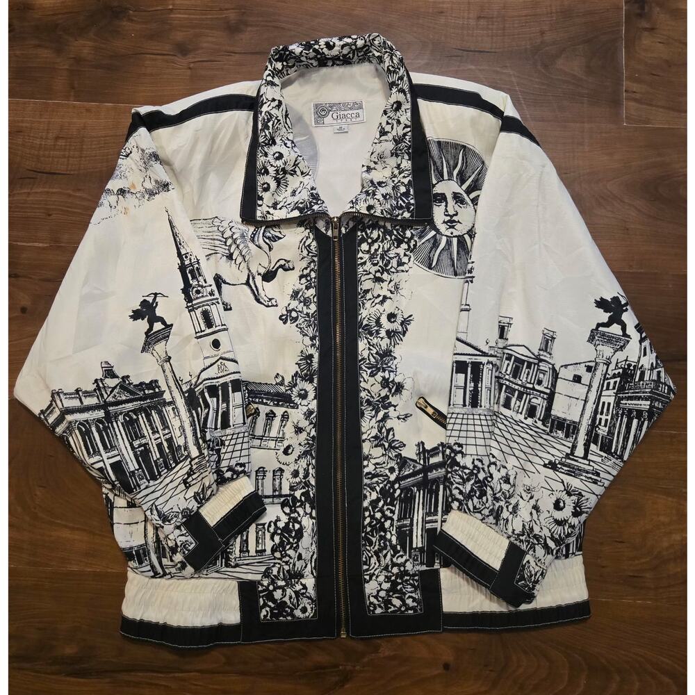 Vintage Rome Inspired Graphic Art Cityscape Windbreaker Jacket Size M - Picture 8 of 9